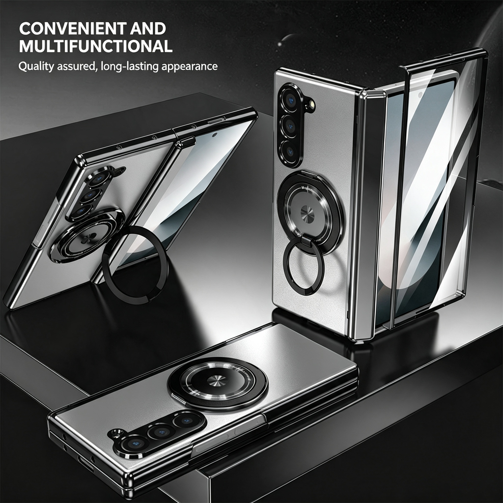 For Samsung Z Fold Series Aluminum Alloy Foldable Phone Case With Ring Kickstand