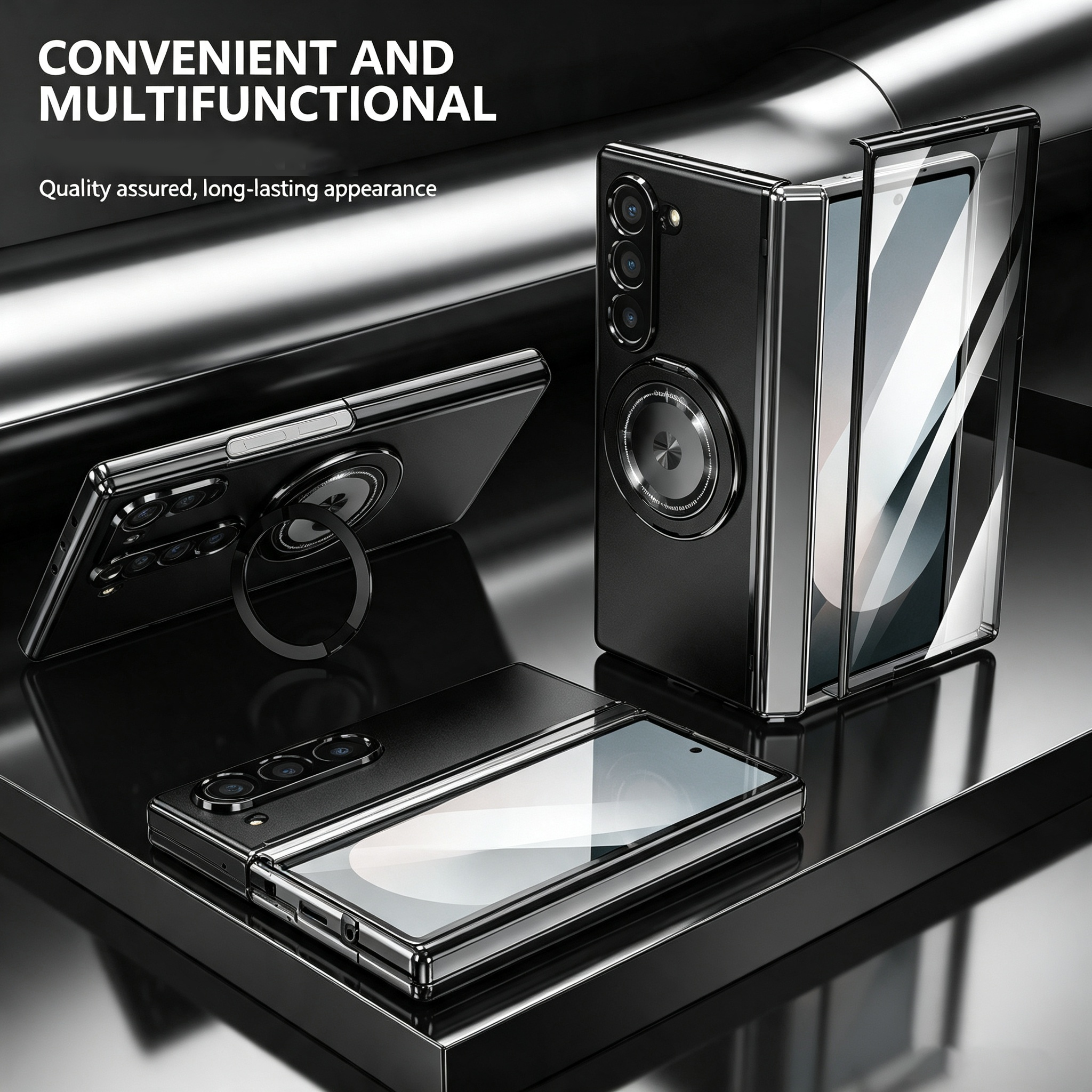 For Samsung Z Fold Series Aluminum Alloy Foldable Phone Case With Ring Kickstand