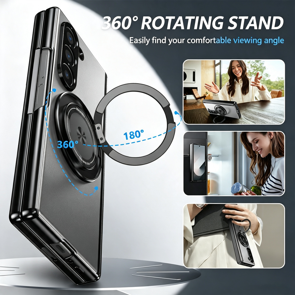 For Samsung Z Fold Series Aluminum Alloy Foldable Phone Case With Ring Kickstand
