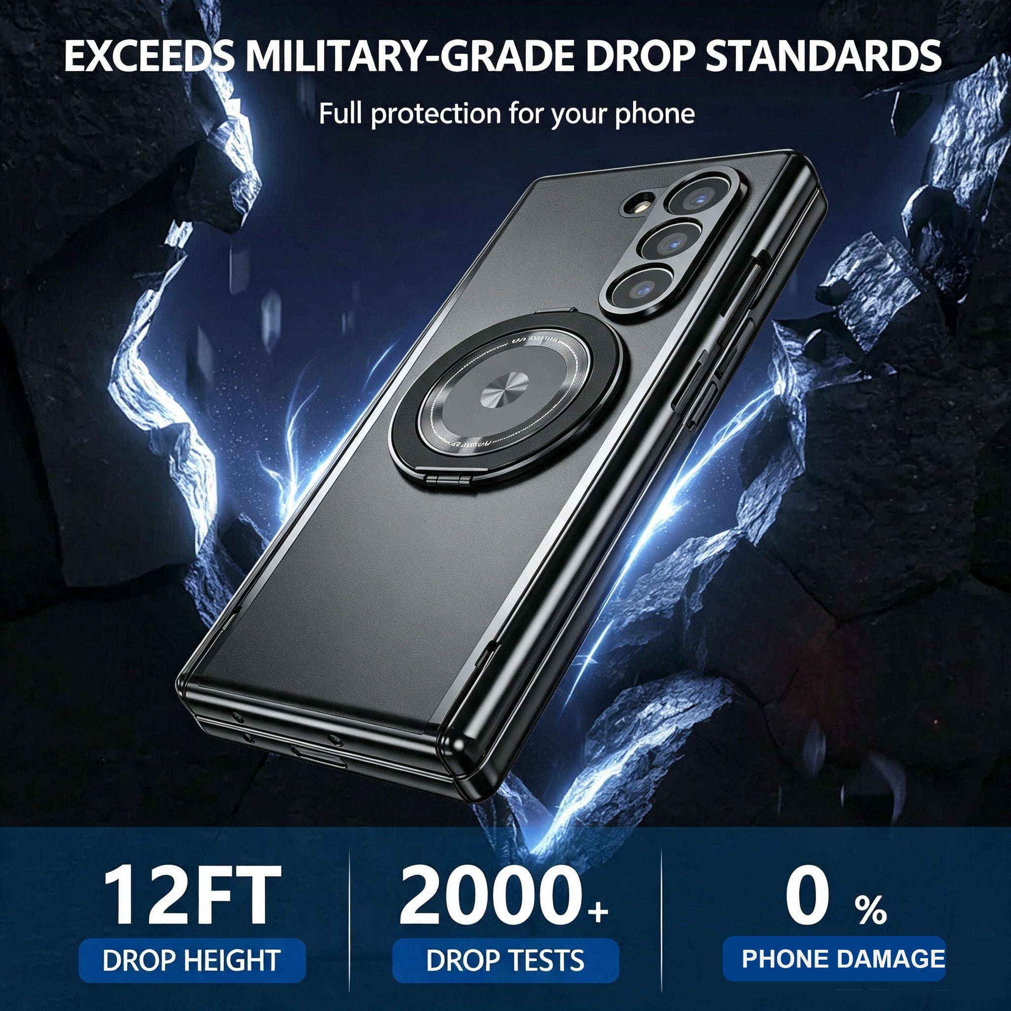 For Samsung Z Fold Series Aluminum Alloy Foldable Phone Case With Ring Kickstand