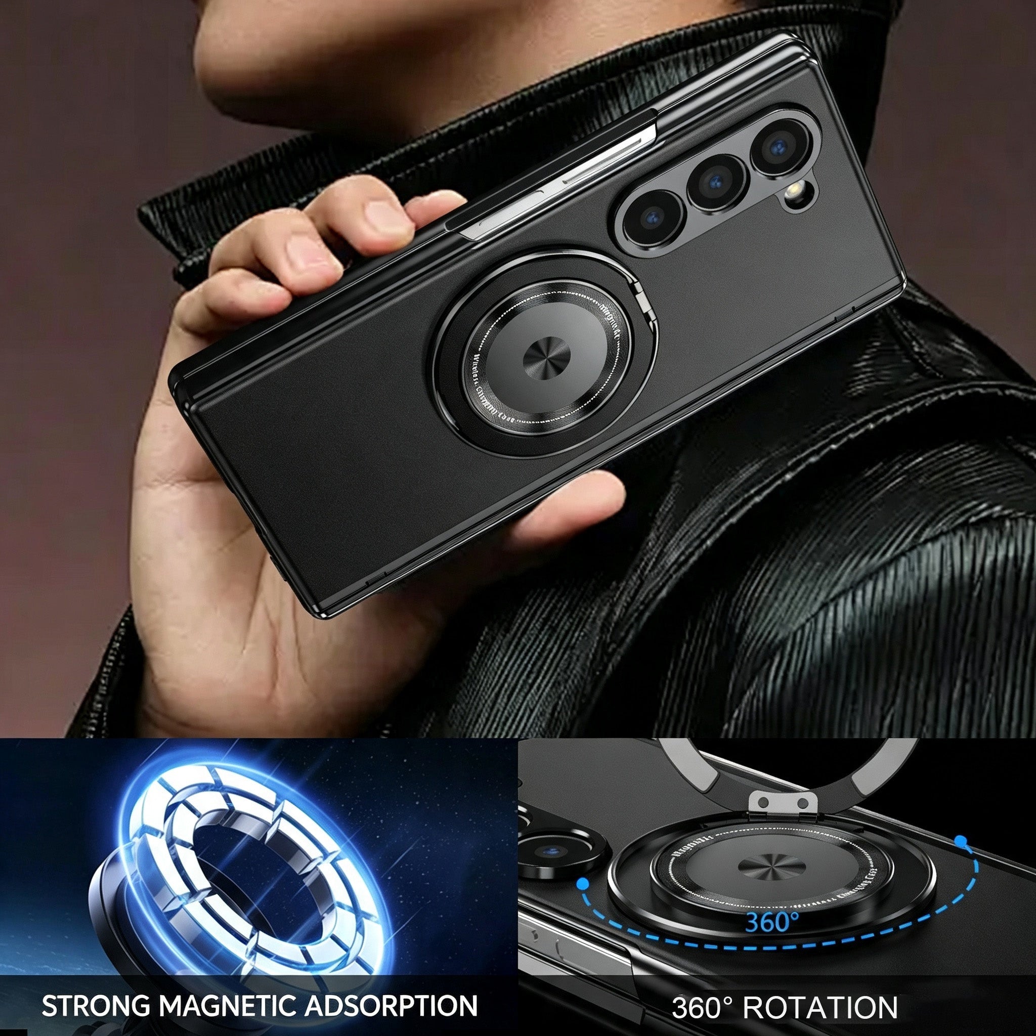 For Samsung Z Fold Series Aluminum Alloy Foldable Phone Case With Ring Kickstand