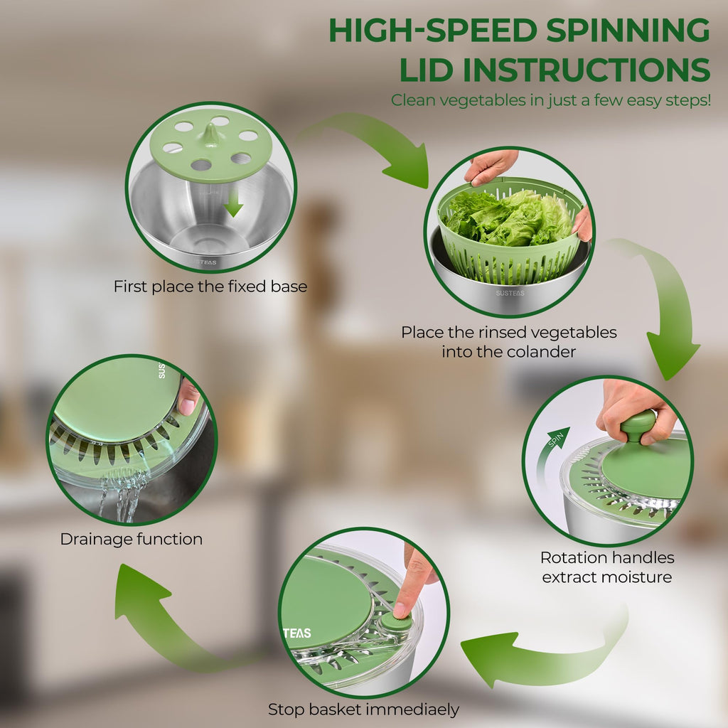 Large Stainless Steel Salad Spinner with 5 Blades
