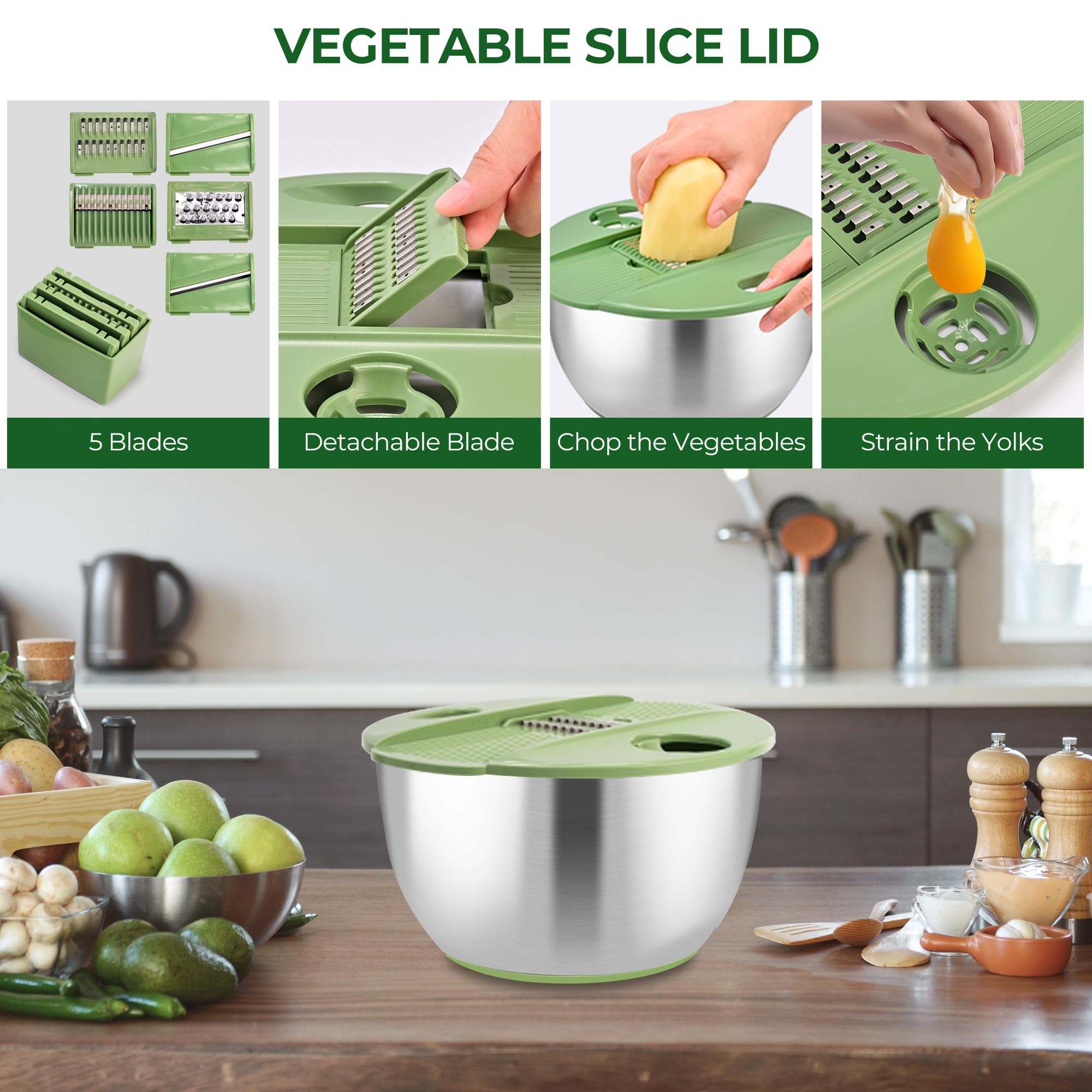 Large Stainless Steel Salad Spinner with 5 Blades
